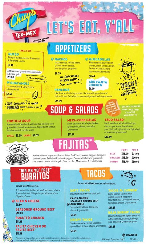 Chueys menu - Specialties: Chuy's is an authentic Tex-Mex restaurant that was founded in Austin, TX in 1982 and is known for its menu of made-from-scratch …
